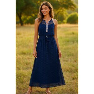 Daniel Rainn Boho Maxi Dress Anthropologie Vibes Lace Polka Dot Whimsical Size L